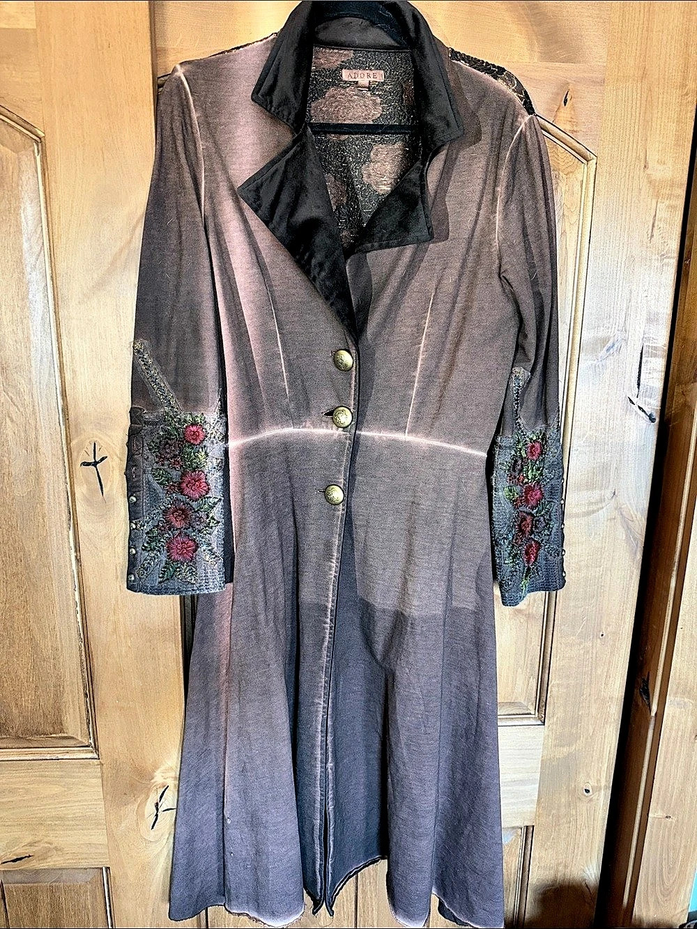 Adore Velvet Chiffon Hem Jacket Floral Maxi Dress Gray & Black